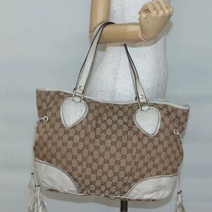 GUCCI GG Canvas Tote Bag Beige Gold 211954 Auth 141790